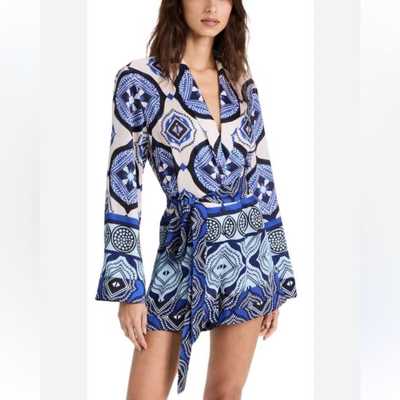 ALEXIS Robbie Belted Romper in Santorini Print Size Medium